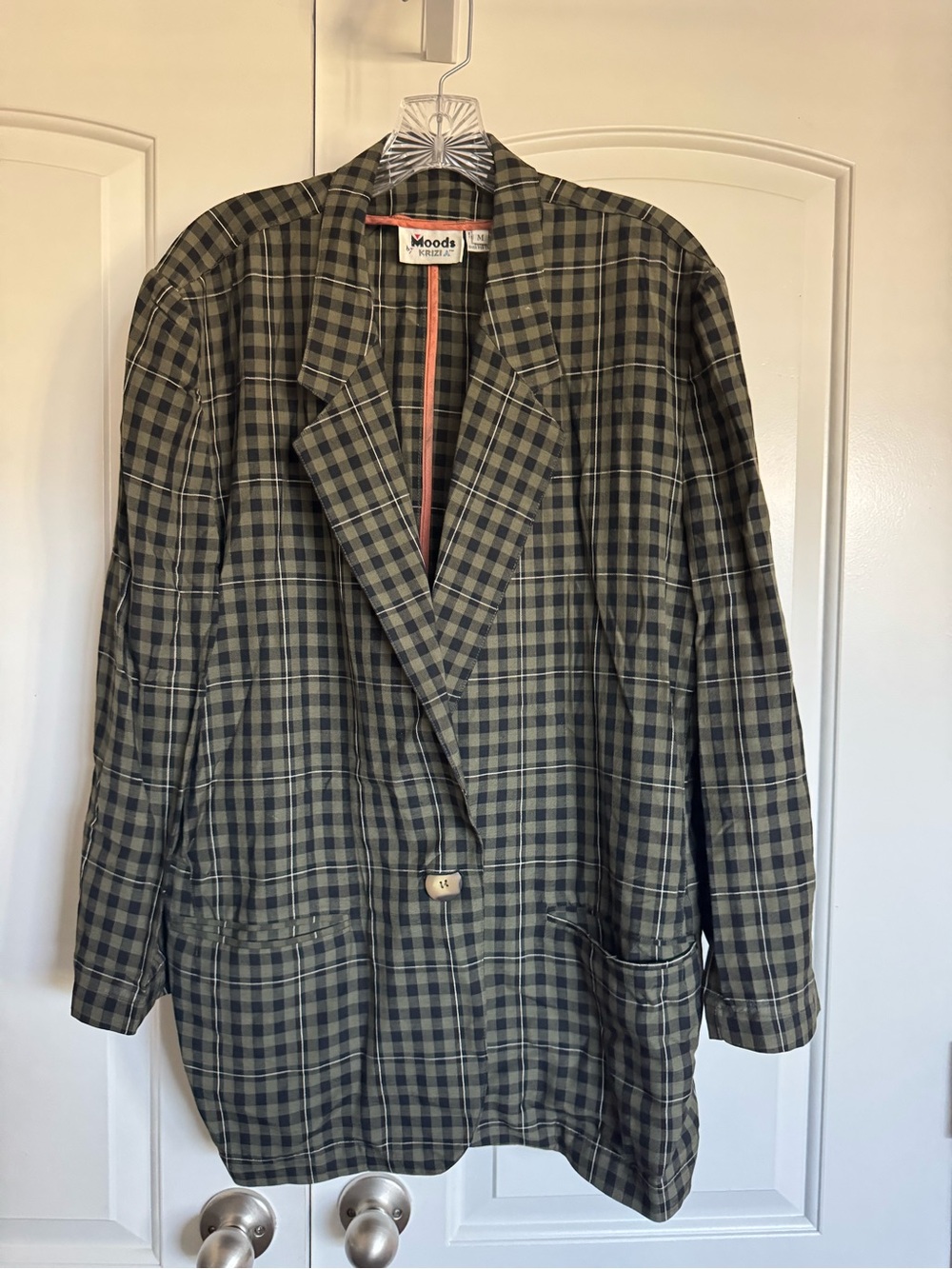 Vintage 80s Moods by Krizia Olive Plaid Blazer Jacket size M